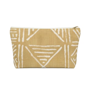DIGITALLY PRINTED Mud Cloth Zippered Pouch, Dijon Yellow Geometric, Cosmetics/Pencil/Make-Up Organizer/Bag African/Tribal/Mud Cloth/Boho