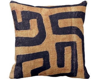 DIGITALLY PRINTED Kuba Design Throw Pillows/Covers, Tan/Black 16, 18, 20, 22" Sq Pillows/Covers, Geometric/African/Tribal/Boho/Cloth