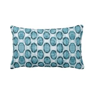 AL AIRE LIBRE - OFERTA Fundas y cojines con estampado de óvalos Ikat, color verde azulado intenso, de 14 x 20 pulgadas, diseño moderno, geométrico, de lunares, tribal y bohemio en azul y verde