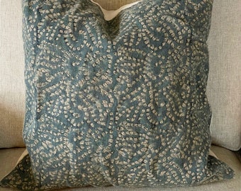 20" Dusty Teal Pillow Cover Floral/Botanical Blue Distressed Pillow Cover, Designer Granada Couch/Sofa/Bed Throw