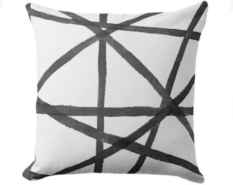 SALE - Charcoal Lines Throw Pillow Covers 17" Sq, Black/Dark Gray & White Modern/Geometric/Stripes/Lines/Watercolor/Painted Design