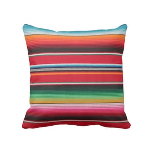 OUTDOOR Serape Stripe Throw Pillow/Cover, Printed Blanket/Rug Design Square and Lumbar Pillows/Covers, Ombre/Rainbow/Colorful/Striped