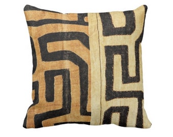 DIGITALLY PRINTED Kuba Design Throw Pillows/Covers, Light Tan/Black 16, 18, 20, 22" Sq Pillows/Covers, Geometric/African/Tribal/ Cloth