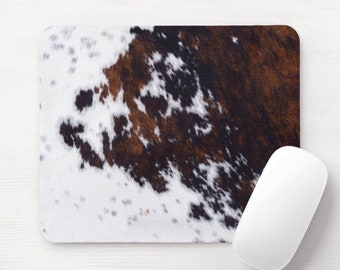Cowhide Print Mouse Pad, Round or Rectangle Brown & White Cow Spots/Pattern Printed Mousepad, Southwest/Western/Cabin/Ranch/Country Decor