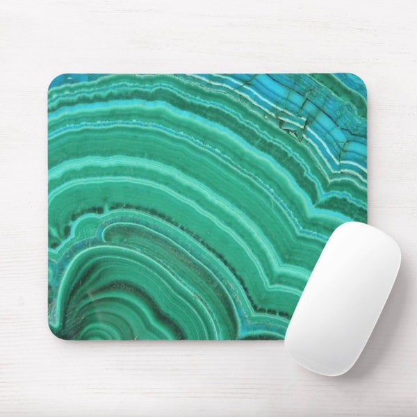 Malachite Bright Green Print Mouse Pad, Veined Stone/Marble Mousepad, Emerald, Veins, Slice,