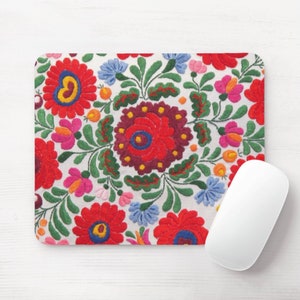 Colorful Floral Printed Embroidery Design Mouse Pad, Red/Blue/Green Flowers Mousepad, Traditional/Ethnic/Design/Pattern Vintage