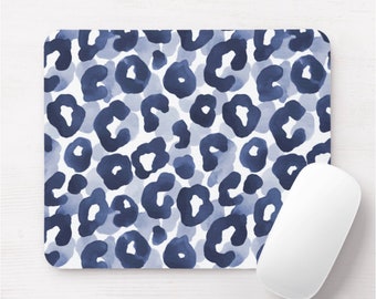 Acuarela Leopard Print Mouse Pad, Ratón Azul Marino, Patrón animal, Moderno /Gato/Guepardo/Manchas/Manchas, Tinta/Medianoche Dibujado/Pintado a Mano