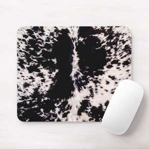 Cowhide Print Mouse Pad, Round or Rectangle Black & White Cow Spots/Pattern Printed Mousepad Southwest/Western/Country/Cabin/Ranch/Farmhouse