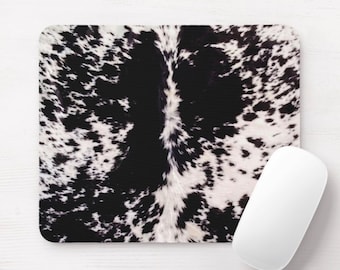 Cowhide Print Mouse Pad, Round or Rectangle Black & White Cow Spots/Pattern Printed Mousepad Southwest/Western/Country/Cabin/Ranch/Farmhouse