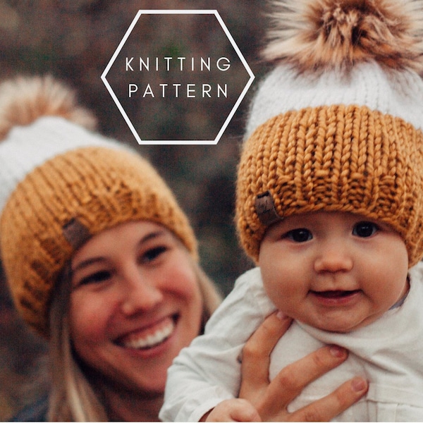 Knitting Pattern, THE FROST BEANIE, Mommy and Me Hat Pattern, Slouchy Beanie Pattern, Chunky Knit Hat, Easy Knitting Pattern, Easy Knit Hat