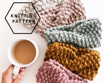 Knitting Pattern, THE PEBBLE HEADBAND, Knit Headband, Knit Earwarmer, Twisted Knit Headband, Turban Style Earwarmer, Twisted Turban Headband