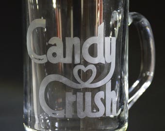 Hand Made Etched Coffee Mug-Candy Crush A Facebook Game