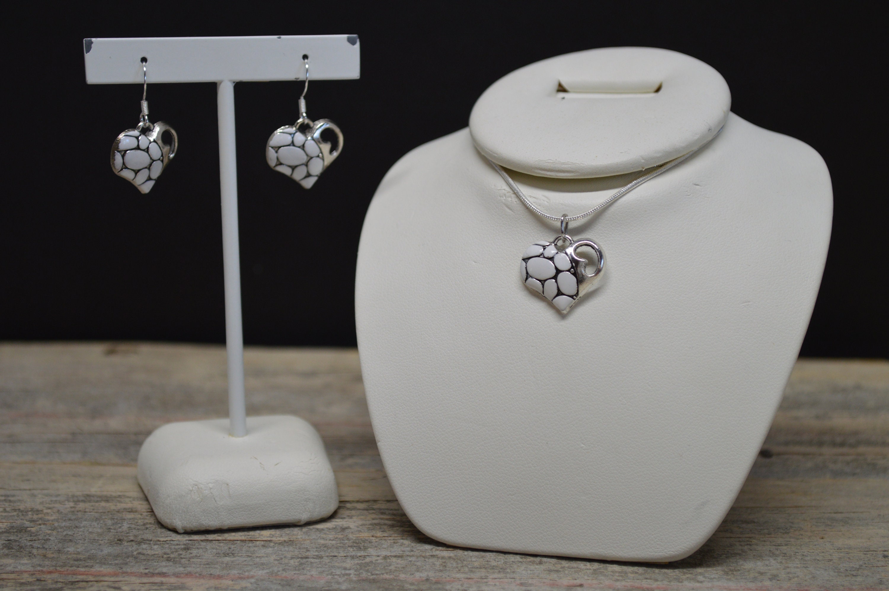 White Hearts Necklace And earring Set great gifts birthday Etsy