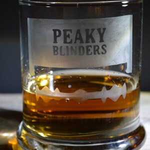 Peaky Blinders etched Whisky/Tumbler Glass: Peaky Blinders Design With A Razor Blade