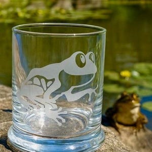 Etched Whiskey/Tumbler glass- A Frog animal spring summer great gifts collection stackable birthday