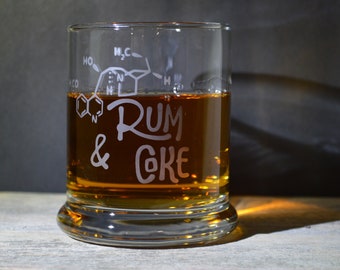 Rum and Coke etched Whisky Tumbler Glassware drinks mixes great gifts  collection stackable for bars and more