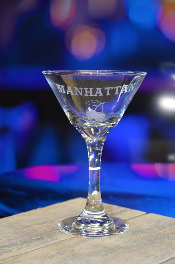Manhattan mix drink martini Etched Glassware great gifts collection parties  and more