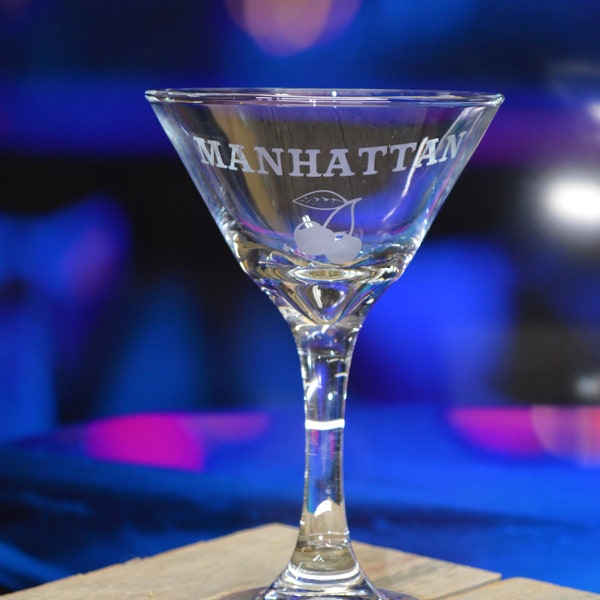 Manhattan mix drink martini Etched Glassware great gifts collection parties and more