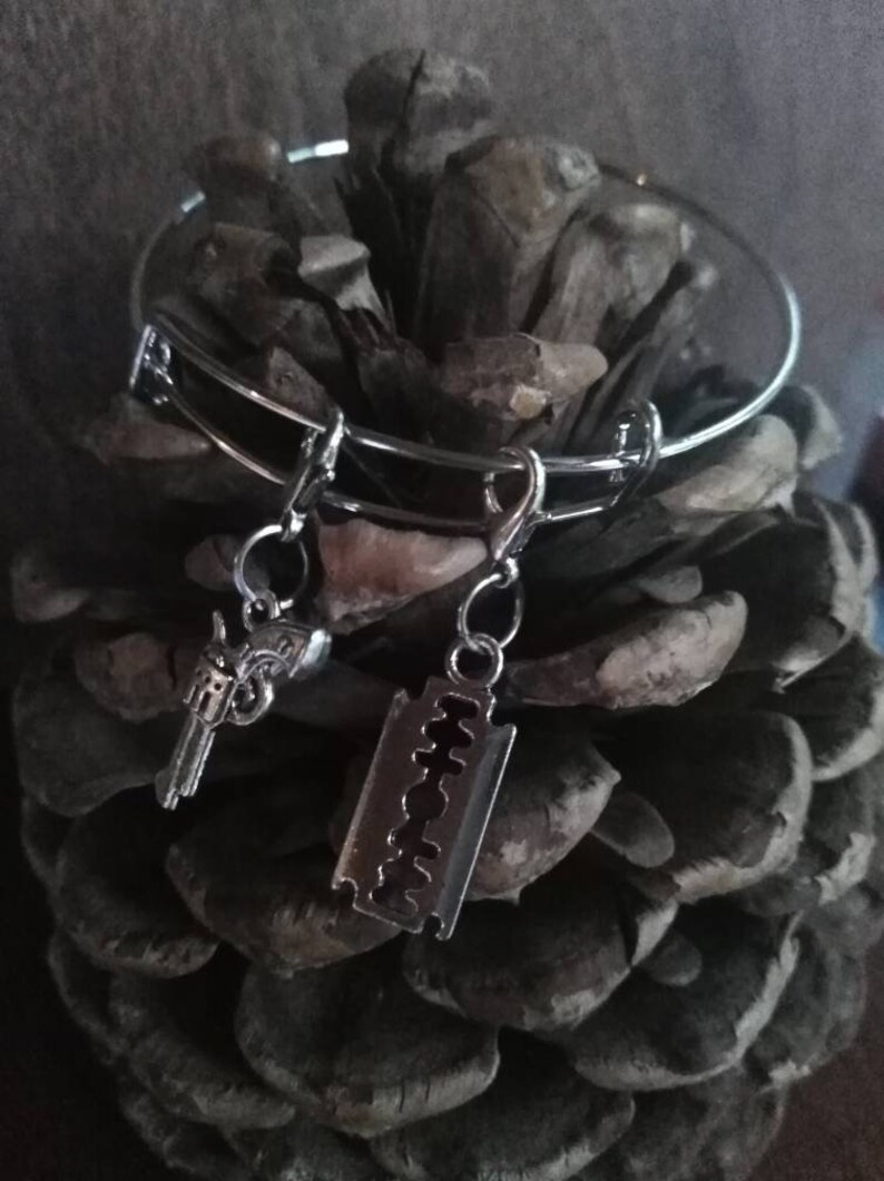 Peaky Blinders Charm Bangle Bracelet Gun Charm and Razor Blade Etsy