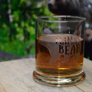 Etched Whisky/Tumbler Glass-Mama Bear great design gifts collection stackable birthday