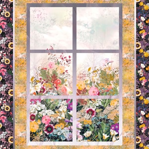 Room with a View Quilt Kit!  Digital Fabrics! Reverie Fall flowers RJR Designs
