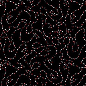 Last Piece! REMNANT BLACK fabric with red and white / gray lights -  1.5 YARDS - Wilmington Prints