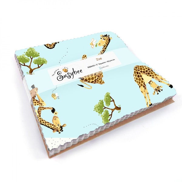 5" Squares Charm Pack Fabric - Zoe the Giraffe by Susybee  42- 5 inch squares in a variety of designs