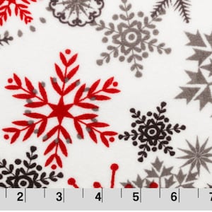 Ice Crystals Scarlet Snowflakes MINKY/CUDDLE FLEECE 58/60" wide -By the Yard! Shannon Fabrics