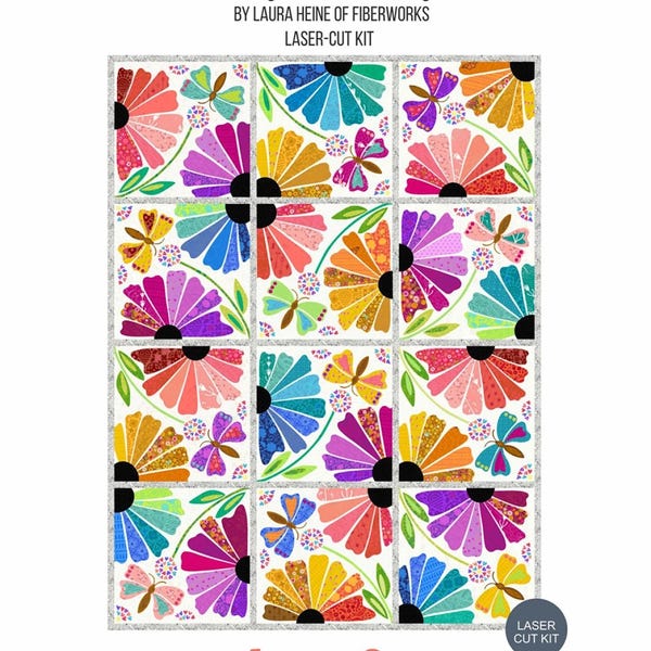 Garden Party Laser Cut Quilt Kit: Laura Heine Applique Butterflies, Floral Fabrics