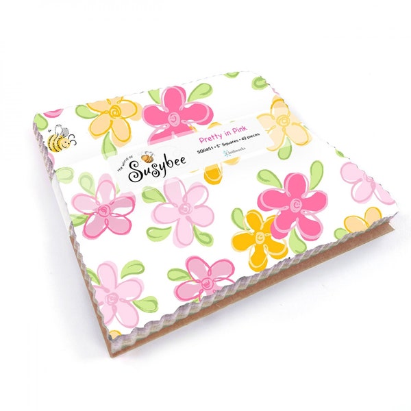 5" Squares Charm Pack Fabric - Pretty in Pink Susybee  42- 5 inch squares in a variety of designs