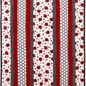 Minky Fab 5 Lovebug (lady bug) Cuddle Quilt Kit in reds, blacks, gray minky fabric.  Soft and cuddly, easy quilt kit by Shannon Fabrics
