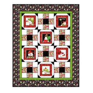 Snowman (Snow Bird!) FLANNEL Quilt Kit - flannel fabric by Henry Glass Fabrics, Binding Included PANEL w’ 6 different snowmen!