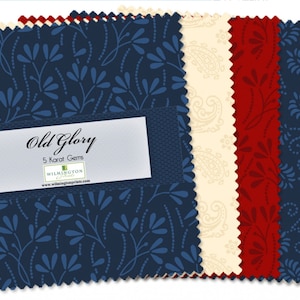 5" Squares Charm Pack Fabric - Old Glory Essential Gems - 42 5 inch squares in red, white and blue! by Wilmington Prints