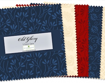 5" Squares Charm Pack Fabric - Old Glory Essential Gems - 42 5 inch squares in red, white and blue! by Wilmington Prints