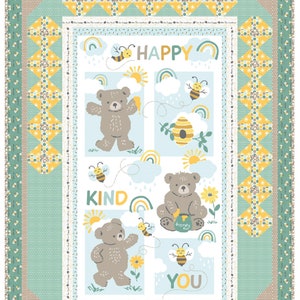COMPLETE w&#39; taupe daisies backing Hello Honey Be Happy quilt kit 41&quot; x 54&quot; Studio E Fabrics