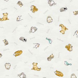 LAST PIECE! Remnant!  1.75 yards Natural Forest Animals - such a cute fabric with bears, birds, mice, hedgehogs...