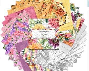 Paquete de telas Dahlia Botanica Charm Pack de 5 pulgadas (42 piezas): cuadrados de 5 pulgadas de la colección Dahlia Botanica de Nancy Mink para Wilmington Fabrics