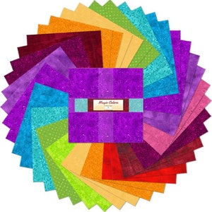 5" vierkanten bedelpakket stof - magische kleuren 5 karaats essentiële edelstenen van Wilmington Prints - 42,5 inch vierkanten in magische kleuren!