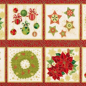 Robert Kaufman Fabrics Holiday Flourish 15 Gold Metallic PANEL SRKM 20780 223 Christmas / Holiday PANEL