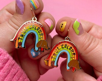ERSTWILDER by LIZ HARRY Earrings - True Colours Rainbow Enamel Dog Dangle Earrings