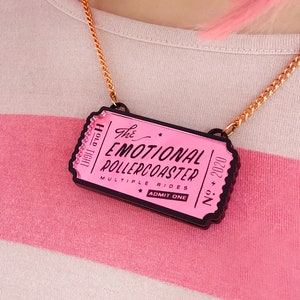Emotional Rollercoaster Ticket Handmade Laser Cut Acrylic Necklace - Mental Health Jewellery  - Statement Laser Cut Mirrored Necklace