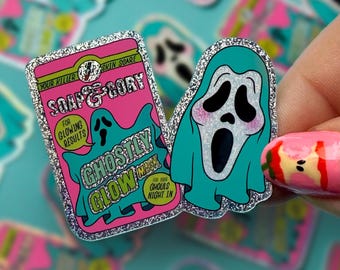 Holographic Soap And Gory Halloween Face mask Sticker - Haunted 90s Girls Night In Vinyl Sticker