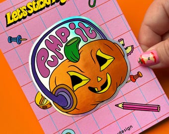 Holographic Pump Ot Pumpkin Halloween Sticker - Retro Style Spooky Vinyl Waterproof Sticker