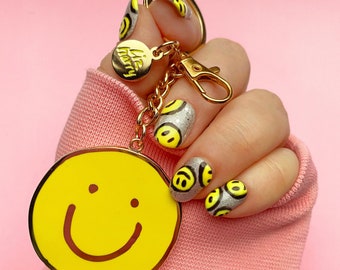A Little Good In Everyday Smiley Keychain in YELLOW - Mental health Keyring Purse Charm - Positive Reminder Keyring