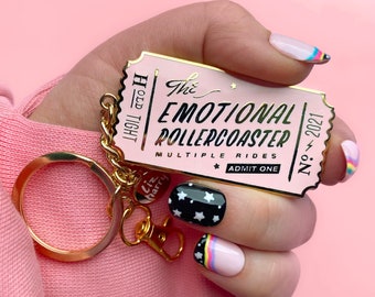 Emotional Rollercoaster Ticket Keychain - Mental health Pin Keyring Purse Charm - Lockdown Gift