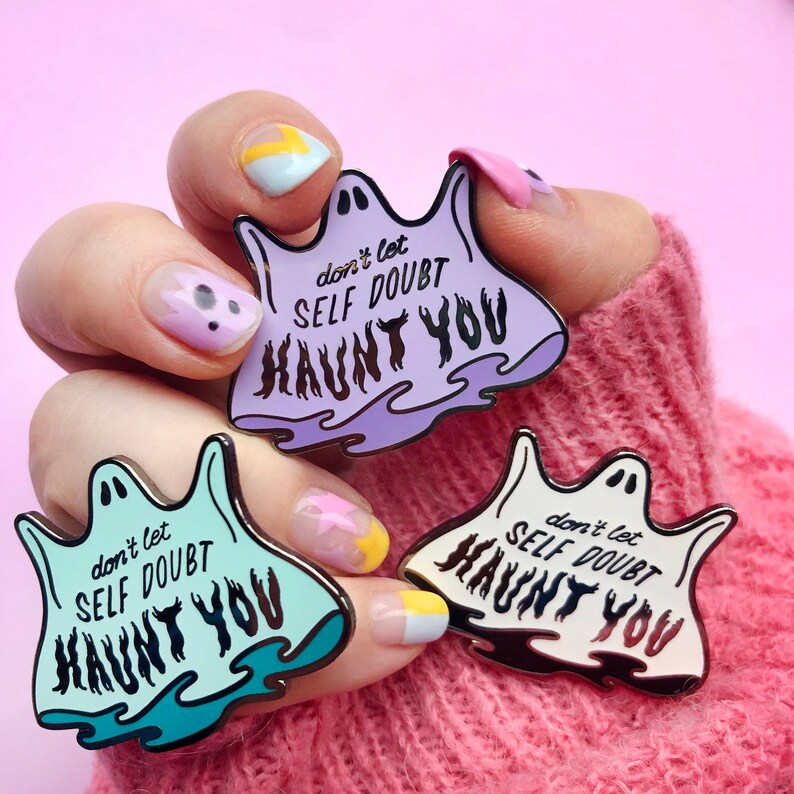 Don't Let Self Doubt Haunt You Enamel Pin Ghost Enamel Pin Magical Pin Halloween Pin Haunted Mansion Pin confidence gift image 2