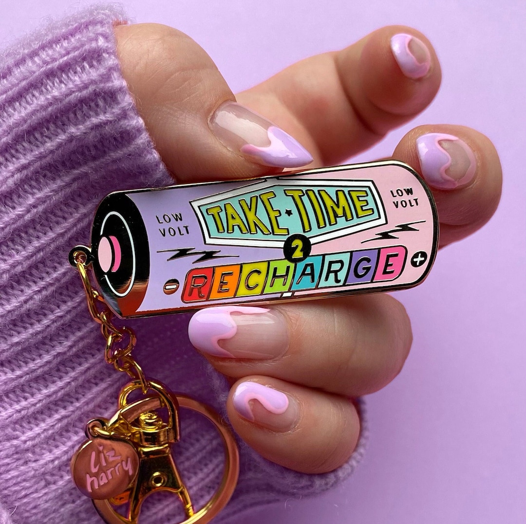 Take Time to Recharge Battery Keychain Mental Health Keyring Purse