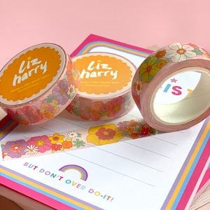Floral Washi Tape - Retro Style 70s Flower Stationery - Nature themed Washi - Planner And Bullet Journal Washi