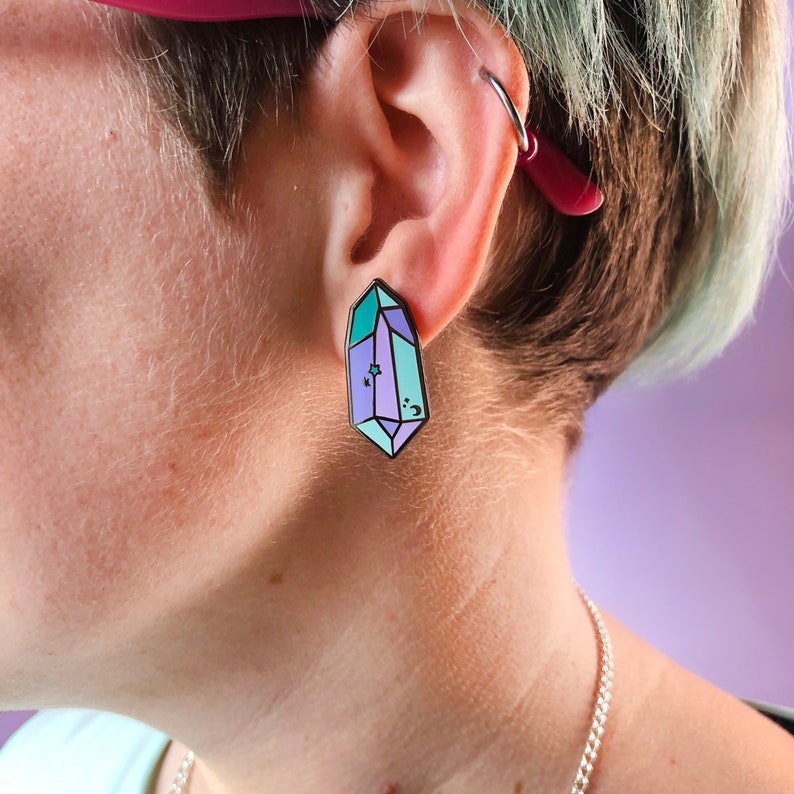 Dark Crystal Hard Enamel Earrings Mis Match Earring Set Kawaii Earrings Pastel Crystal Earrings Crystal Earrings image 1