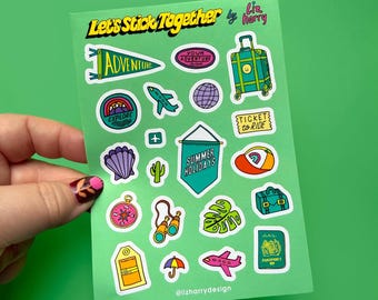 A6 Summer Holiday Junk Journal Sticker Sheet  – Mini Vinyl Decal Stickers
